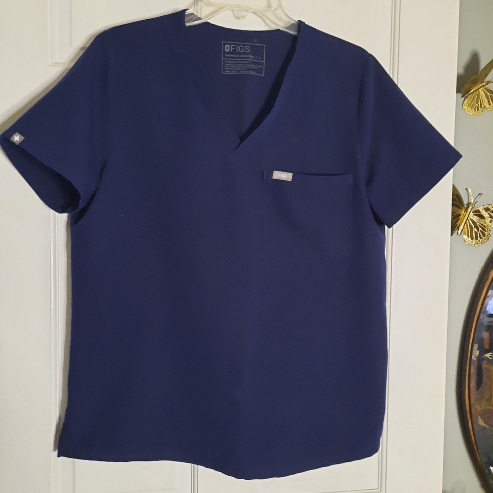 Figs Women's Scrub Top in Navy Blue